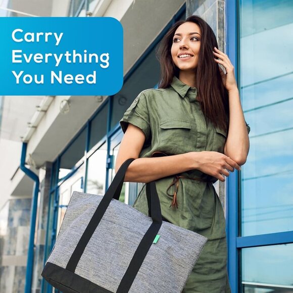 Large Tote Bag Women Men Canvas Polyester Zipper Organizer Work Travel - Picture 7 of 7